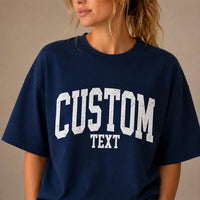 Personalized Custom Text Shirt, Varsity Collegiate Text Tee, Distressed School Spirit Tee, Team Game Day Outfit, Custom Gift for Student