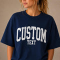 Personalized Custom Text Shirt, Varsity Collegiate Text Tee, Distressed School Spirit Tee, Team Game Day Outfit, Custom Gift for Student