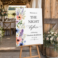 Custom Floral Wedding Foam Board Sign, Night Before Welcome Sign, Personalized Poster Sign, Reception Easel Sign, Wedding Decor Sign