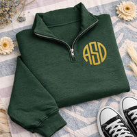 Personalized Initial Embroidered Quarter Zip Sweatshirt, Custom Letter Pullover, Monogrammed Cozy Layer, Cozy Gift for Her, Monogram Gift