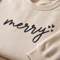 Merry Script Embroidered Shirt, Cozy Christmas Sweatshirt, Minimalist Holiday Hoodie, Festive Winter Crewneck, Christmas Gift for Her