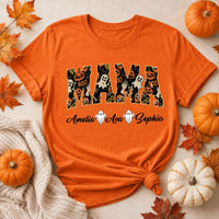 Personalized Halloween Mama Shirt, Custom Kids Names Ghost Tee, Spooky Mama Graphic T Shirt, Fall Family Outfit, Halloween Gift for Mom