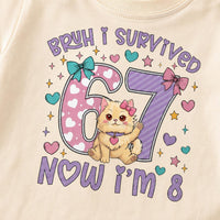 Bruh I Survived 67 Now I'm 8 Graphic Shirt, Funny Quote Tee, Cute Cat Age Eight Top, Kids 8th Birthday Party Outfit, Gift for 8 Year Old