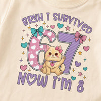 Bruh I Survived 67 Now I'm 8 Graphic Shirt, Funny Quote Tee, Cute Cat Age Eight Top, Kids 8th Birthday Party Outfit, Gift for 8 Year Old