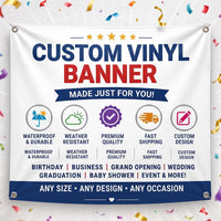 Custom Vinyl Banner Sign, Personalized Text Photo or Logo Design, Waterproof Outdoor Display, Grommet Hanging Banner, Custom Event Sign