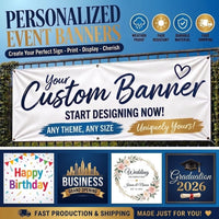 Custom Vinyl Banner Sign, Personalized Text Photo or Logo Design, Waterproof Outdoor Display, Grommet Hanging Banner, Custom Event Sign