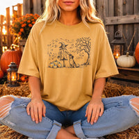 Minimalist Halloween Scarecrow and Dog Shirt, Autumn Pumpkin Graphic Tee, Rustic Fall Farm T-Shirt, Halloween Party Tee, Holiday Gift