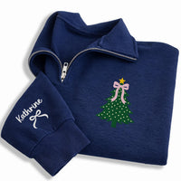 Personalized Christmas Embroidered Quarter Zip Sweatshirt, Custom Name Sleeve, Holiday Cozy Pullover, Family Photo Outfit, Christmas Gift