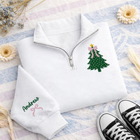 Personalized Christmas Embroidered Quarter Zip Sweatshirt, Custom Name Sleeve, Holiday Cozy Pullover, Family Photo Outfit, Christmas Gift