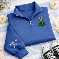 Personalized Christmas Embroidered Quarter Zip Sweatshirt, Custom Name Sleeve, Holiday Cozy Pullover, Family Photo Outfit, Christmas Gift