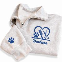 Personalized Groomer Embroidered Quarter Zip Sweatshirt, Custom Salon Pullover, Dog Grooming Workwear, Pet Stylist Uniform, Groomer Gift