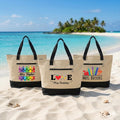 Personalized Teacher Tote Bag with Zipper, Custom Name Canvas Tote, Colorful School Designs, Classroom Supplies Bag, Gift for Teacher