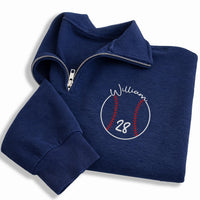 Baseball Player Embroidered Quarter Zip Sweatshirt, Custom Name Number Pullover, Sporty Layering Top, Game Day Outfit, Tournament Gift