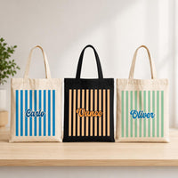 Personalized Name Canvas Tote Bag for Kids, Colorful Striped Custom Tote Bag, Student Book Bag, School Day Bag, Back to School Gift