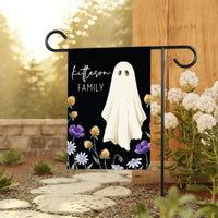 Personalized Halloween Garden Flag, 12x18 Double Sided Yard Flag, Spooky Porch Decor, Ghost Floral Family Name Sign, Halloween Gift