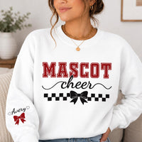 Personalized Mascot Cheer Sweatshirt, Custom Cheerleader Name Hoodie, Varsity School Spirit Shirt, Game Day, Sports Mom Gift, Front Sleeve