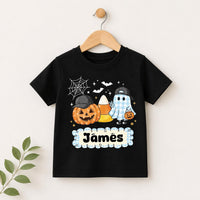 Personalized Kids Halloween Shirt, Custom Name Ghost Pumpkin Tee, Cute Toddler Trick or Treat Outfit, Boys Girls Fall Top, Gift for Kids