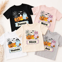 Personalized Kids Halloween Shirt, Custom Name Ghost Pumpkin Tee, Cute Toddler Trick or Treat Outfit, Boys Girls Fall Top, Gift for Kids