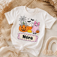 Personalized Kids Halloween Shirt, Custom Name Ghost Pumpkin Tee, Cute Toddler Trick or Treat Outfit, Boys Girls Fall Top, Gift for Kids
