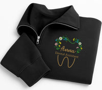 Personalized Dental Assistant Embroidered Quarter Zip Sweatshirt, Custom Name Pullover, Scrub Layering Top, Clinic Wear, Gift for Her