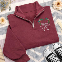 Personalized Dental Assistant Embroidered Quarter Zip Sweatshirt, Custom Name Pullover, Scrub Layering Top, Clinic Wear, Gift for Her