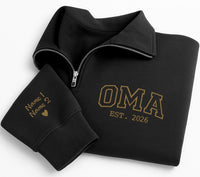 Oma Est. 2026 Embroidered Quarter Zip Sweatshirt, Grandma Daily Sweater, Custom Grandkid Names, Pregnancy Reveal Top, Grandma Gift