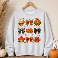 Cozy Fall Kawaii Sweatshirt, Cute Pumpkin Spice Crewneck, Autumn Bow and Pie Shirt, Thanksgiving Football Pullover, Holiday Gift for Her
