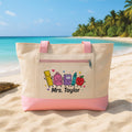 Personalized Teacher Embroidered Zipper Tote Bag, Custom Name Canvas Tote, School Supplies Work Bag, Back to School Gift for Teacher
