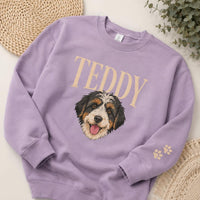 Custom Pet Portrait Embroidered Sweatshirt, Personalized Pet Name Shirt, Custom Face Crewneck, Dog Lover Hoodie, Dog Mom Gift for Women