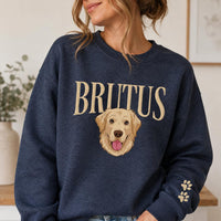 Custom Pet Portrait Embroidered Sweatshirt, Personalized Pet Name Shirt, Custom Face Crewneck, Dog Lover Hoodie, Dog Mom Gift for Women