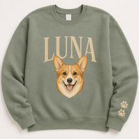 Custom Pet Portrait Embroidered Sweatshirt, Personalized Pet Name Shirt, Custom Face Crewneck, Dog Lover Hoodie, Dog Mom Gift for Women