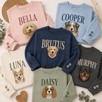 Custom Pet Portrait Embroidered Sweatshirt, Personalized Pet Name Shirt, Custom Face Crewneck, Dog Lover Hoodie, Dog Mom Gift for Women