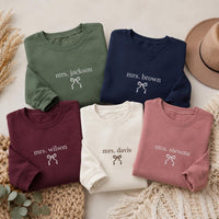 Personalized Mrs. Name Embroidered Sweatshirt, Custom Bow Hoodie, Minimal Classroom Design, Cute Teacher Shirt, Teacher Appreciation Gift