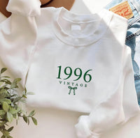 Custom Birth Year Embroidered Sweatshirt, Personalized Vintage Hoodie, Coquette Bow Long Sleeve, Aesthetic Shirt, Cozy Gift for Her