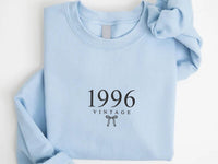 Custom Birth Year Embroidered Sweatshirt, Personalized Vintage Hoodie, Coquette Bow Long Sleeve, Aesthetic Shirt, Cozy Gift for Her