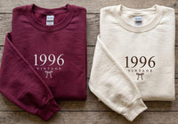 Custom Birth Year Embroidered Sweatshirt, Personalized Vintage Hoodie, Coquette Bow Long Sleeve, Aesthetic Shirt, Cozy Gift for Her