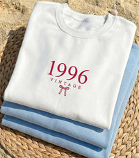 Custom Birth Year Embroidered Sweatshirt, Personalized Vintage Hoodie, Coquette Bow Long Sleeve, Aesthetic Shirt, Cozy Gift for Her