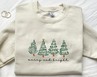 Merry and Bright Embroidered Sweatshirt, Christmas Tree Hoodie, Whimsical Festive Shirt, Holiday Sweatshirt, Christmas Gift for Her