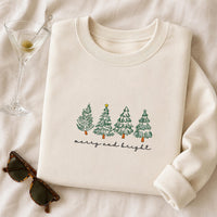 Merry and Bright Embroidered Sweatshirt, Christmas Tree Hoodie, Whimsical Festive Shirt, Holiday Sweatshirt, Christmas Gift for Her