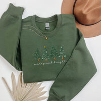 Merry and Bright Embroidered Sweatshirt, Christmas Tree Hoodie, Whimsical Festive Shirt, Holiday Sweatshirt, Christmas Gift for Her