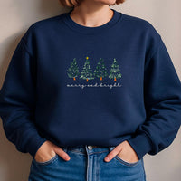 Merry and Bright Embroidered Sweatshirt, Christmas Tree Hoodie, Whimsical Festive Shirt, Holiday Sweatshirt, Christmas Gift for Her