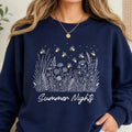 Summer Nights Firefly Sweatshirt, Wildflower Crewneck, Cottagecore Nature Shirt, Cozy Summer Evening Pullover, Birthday Gift for Her