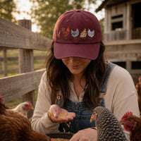Chicken Lover Embroidered Hat, Rooster and Hens Farm Design, Bio Washed Cotton Cap, Backyard Chicken Keeper Gift, Everyday Cap Gift