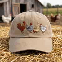 Chicken Lover Embroidered Hat, Rooster and Hens Farm Design, Bio Washed Cotton Cap, Backyard Chicken Keeper Gift, Everyday Cap Gift