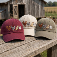 Chicken Lover Embroidered Hat, Rooster and Hens Farm Design, Bio Washed Cotton Cap, Backyard Chicken Keeper Gift, Everyday Cap Gift