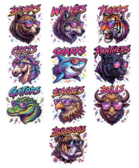 Personalized School Mascot Spirit Shirt, Custom Team Name Tee, Cool Neon Sunglasses Graphic, Game Day Fan Outfit, Gift for Athlete