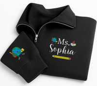 Personalized Teacher Embroidered Quarter Zip Sweatshirt, Custom Name School Pullover, Classroom Layer, Back to School Gift, Teacher Gift