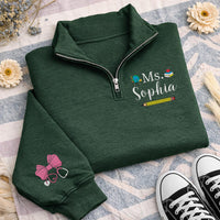 Personalized Teacher Embroidered Quarter Zip Sweatshirt, Custom Name School Pullover, Classroom Layer, Back to School Gift, Teacher Gift