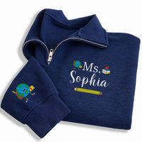 Personalized Teacher Embroidered Quarter Zip Sweatshirt, Custom Name School Pullover, Classroom Layer, Back to School Gift, Teacher Gift