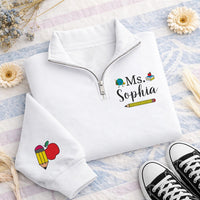 Personalized Teacher Embroidered Quarter Zip Sweatshirt, Custom Name School Pullover, Classroom Layer, Back to School Gift, Teacher Gift